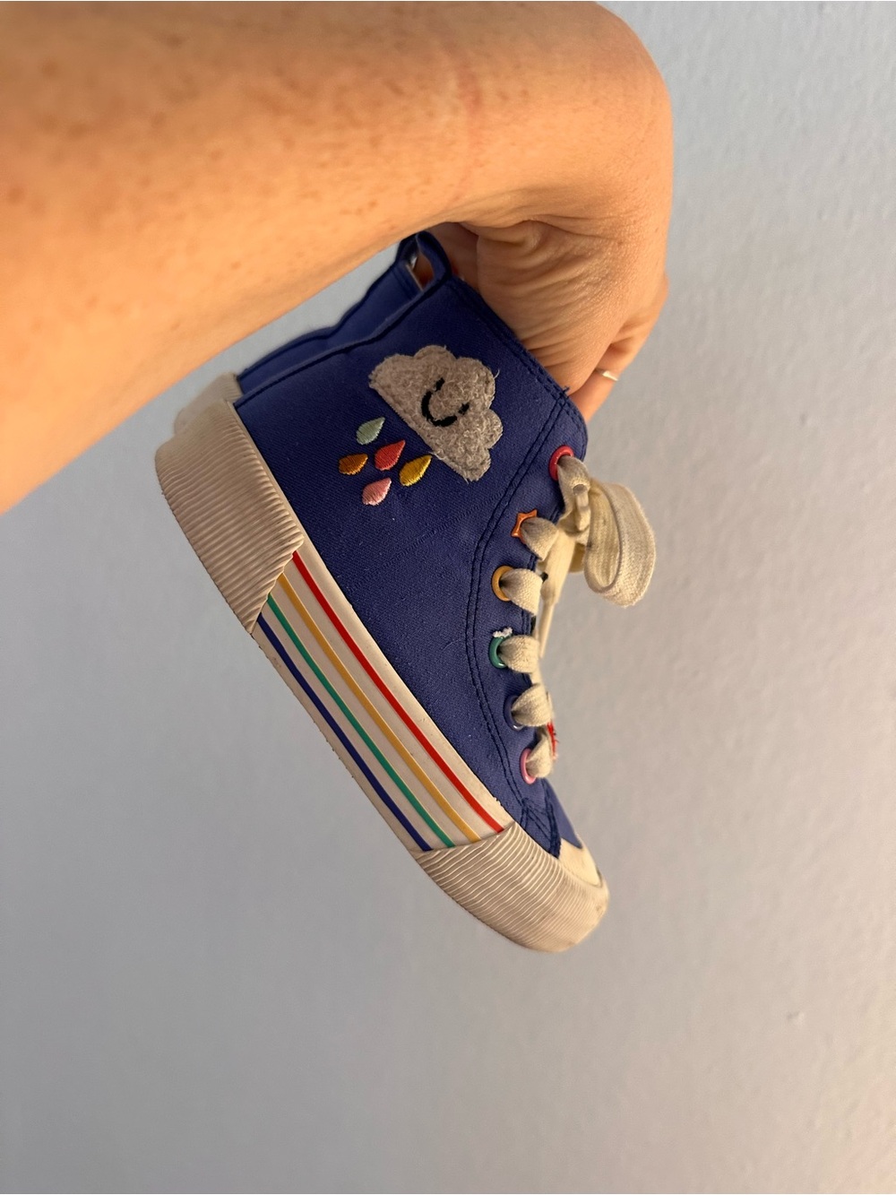 Next Kids Blue High-Top Sneakers with Rainbow Sole and Cloud Embroidery